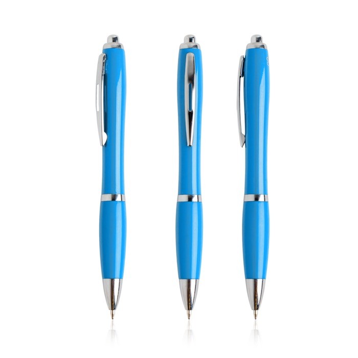 Bolígrafo de plástico de los océanos detalles cromados tinta azul color turquesa Bolígrafo de plástico de los océanos detalles cromados tinta azul color turquesa