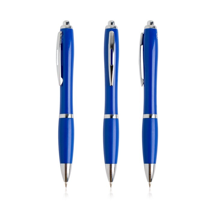 Bolígrafo de plástico de los océanos detalles cromados tinta azul color azul real Bolígrafo de plástico de los océanos detalles cromados tinta azul color azul real