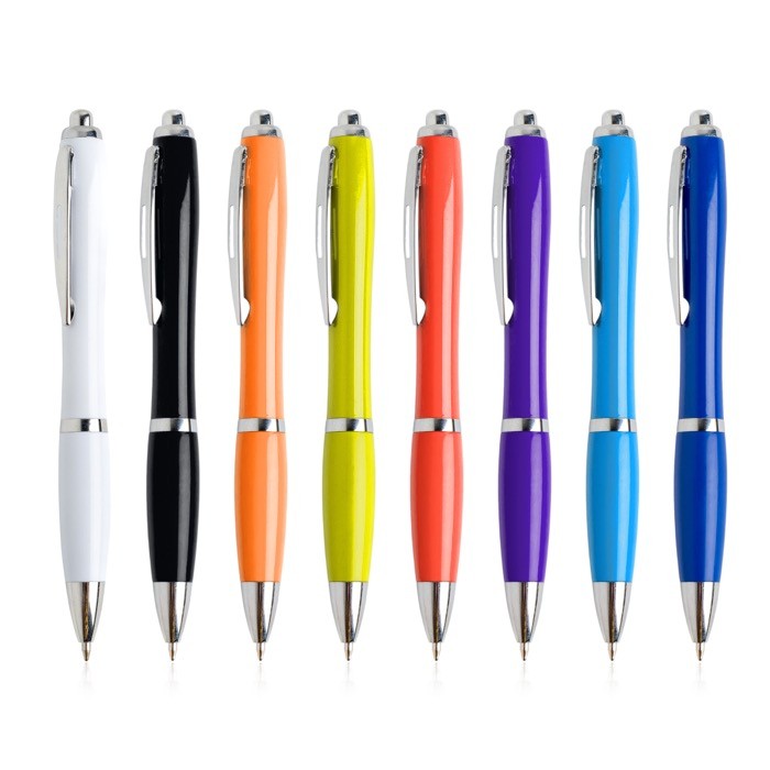 Bolígrafo de plástico de los océanos detalles cromados tinta azul vista con varios colores Bolígrafo de plástico de los océanos detalles cromados tinta azul vista con varios colores