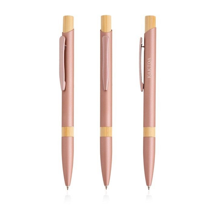 Bolígrafo de aluminio reciclado con detalles de bambú tinta azul