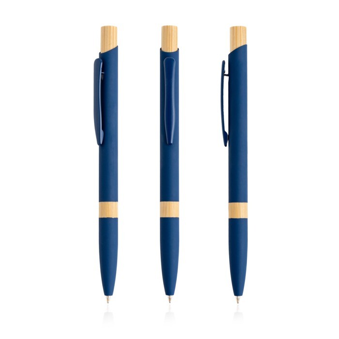 Bolígrafo de aluminio reciclado con detalles de bambú tinta azul color azul marino