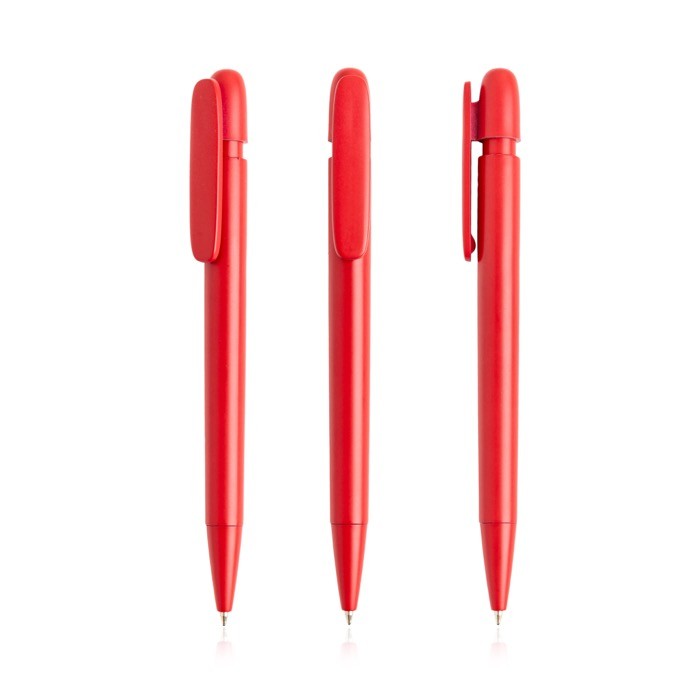 Bolígrafo de plástico reciclado con clip ancho y tinta azul color rojo Bolígrafo de plástico reciclado con clip ancho y tinta azul color rojo