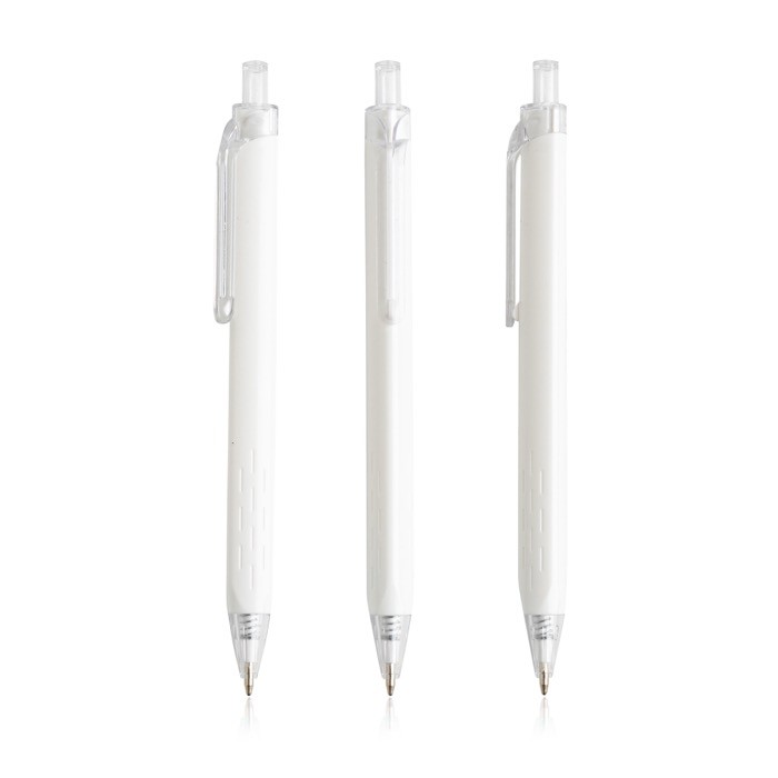 Bolígrafo triangular de plástico con detalles transparentes tinta azul color blanco Bolígrafo triangular de plástico con detalles transparentes tinta azul color blanco