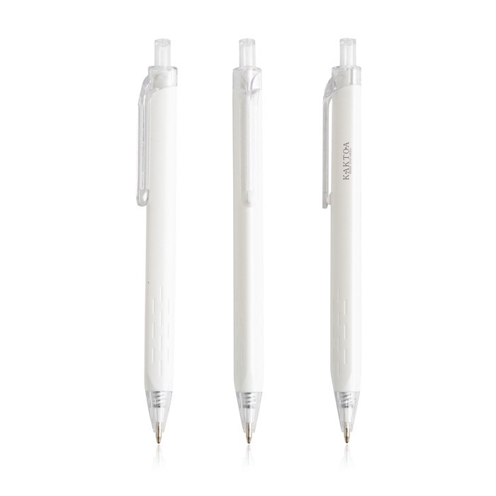 Bolígrafo triangular de plástico con detalles transparentes tinta azul color blanco vista con logo impreso Bolígrafo triangular de plástico con detalles transparentes tinta azul color blanco vista con logo impreso