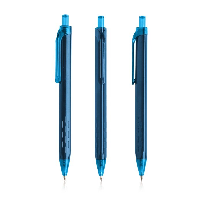 Bolígrafo triangular de plástico con detalles transparentes tinta azul color azul petróleo Bolígrafo triangular de plástico con detalles transparentes tinta azul color azul petróleo