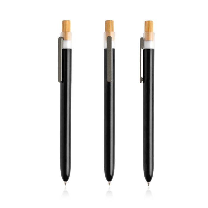 Bolígrafo con plástico de los océanos y pulsador de bambú tinta negra color negro vista 11 Bolígrafo con plástico de los océanos y pulsador de bambú tinta negra color negro vista 11