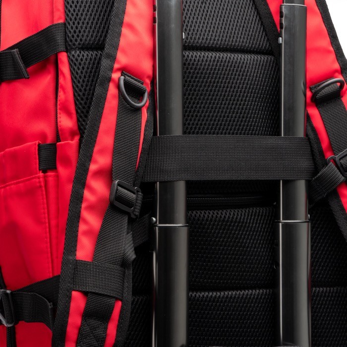 Mochila de viaje de poliéster reciclado resistente al agua PC 16” color rojo vista detalle 2