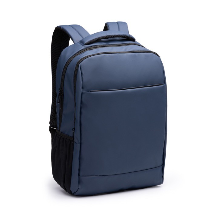 Mochila de piel PU con asas y hombro acolchadas para portátil 15” color azul marino primera vista de uso
