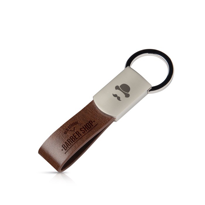 Llavero con correa de cuero sintético y aro de fácil apertura color marrón vista con logo impreso Llavero con correa de cuero sintético y aro de fácil apertura color marrón vista con logo impreso