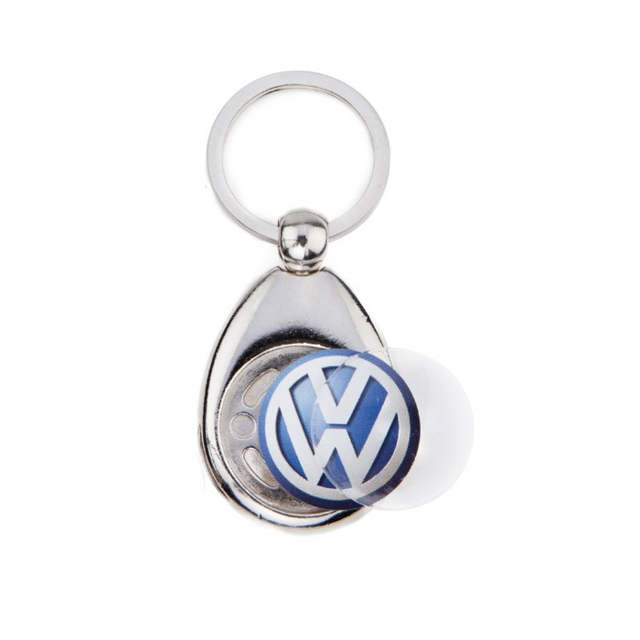 Llavero de metal con ficha de carro de la compra y papel interior color plateado vista 1