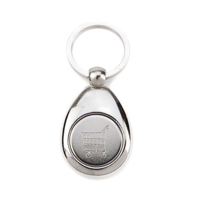 Llavero de metal con ficha de carro de la compra y papel interior vista 3