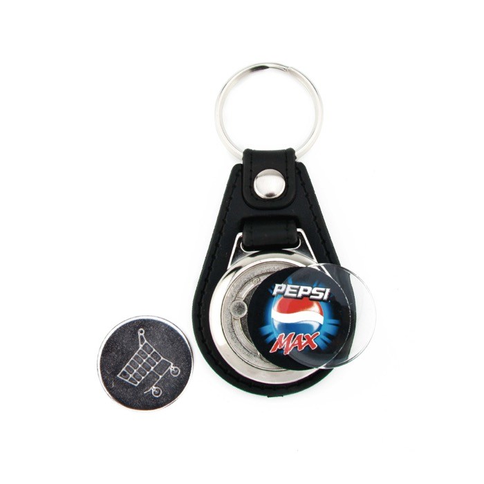 Llavero personalizable con ficha interior para carro de la compra color negro