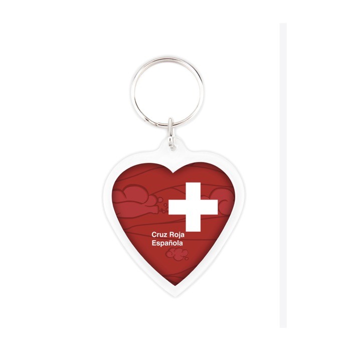 Llavero con forma de corazón con inserción de papel a 2 caras color transparente vista 1 Llavero con forma de corazón con inserción de papel a 2 caras color transparente vista 1