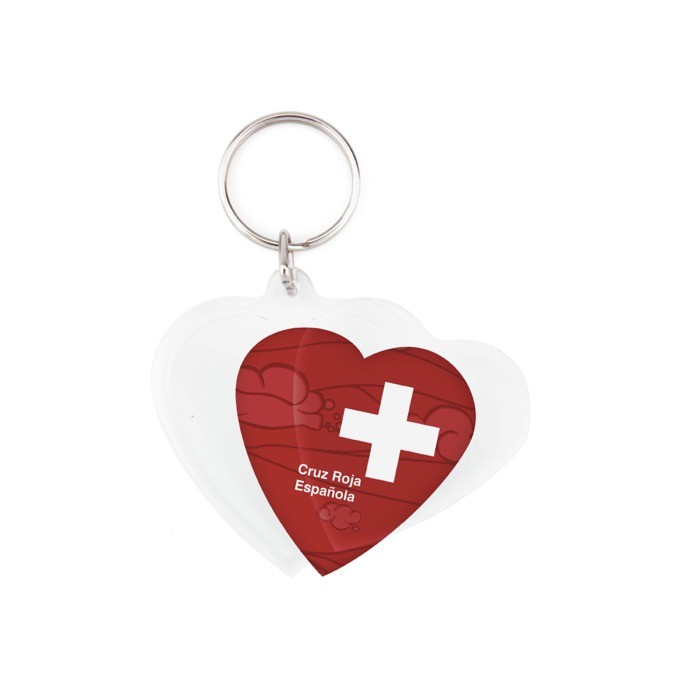 Llavero con forma de corazón con inserción de papel a 2 caras color transparente vista 2 Llavero con forma de corazón con inserción de papel a 2 caras color transparente vista 2