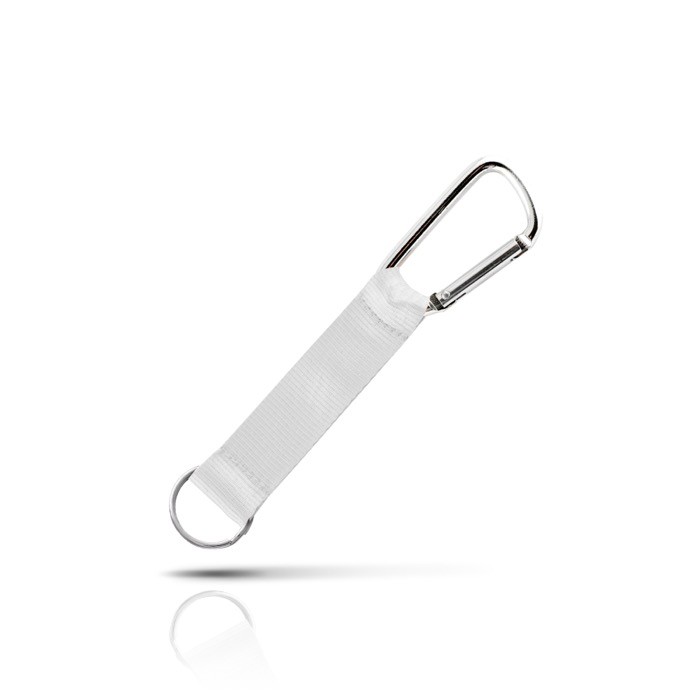Llavero con cinta ancha de colores y mosquetón de metal color blanco Llavero con cinta ancha de colores y mosquetón de metal color blanco