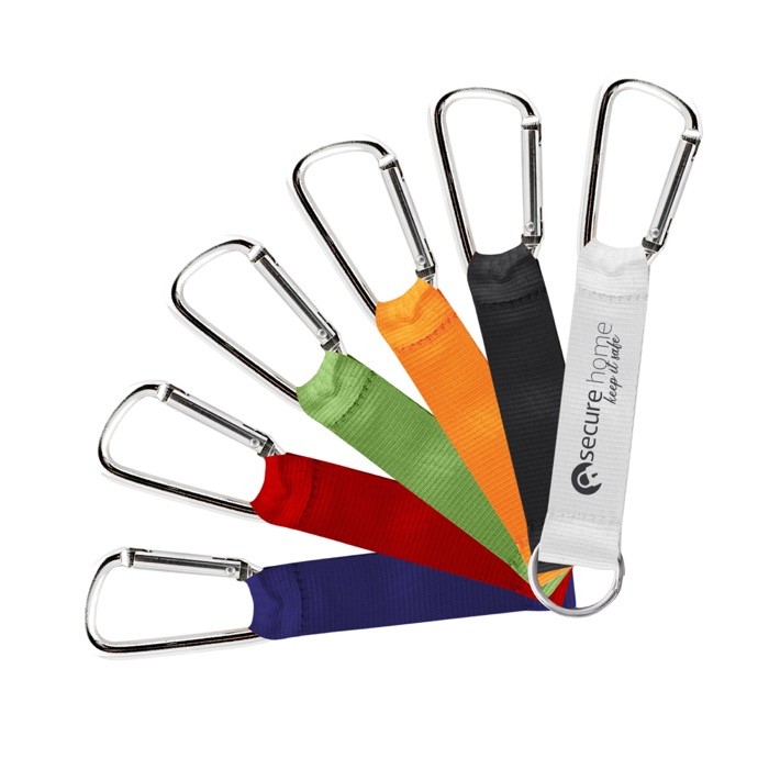 Llavero con cinta ancha de colores y mosquetón de metal Llavero con cinta ancha de colores y mosquetón de metal