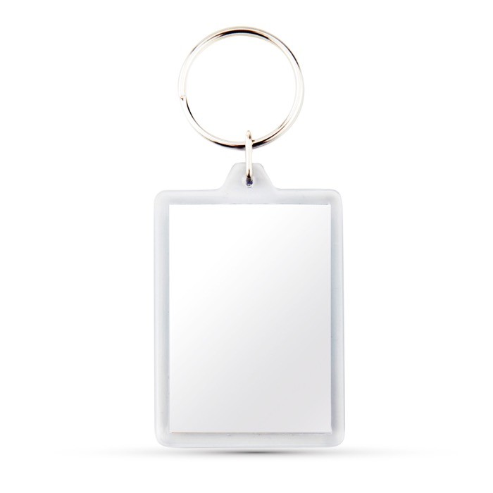 Llavero de plástico con forma rectangular y papel interior a 2 caras Llavero de plástico con forma rectangular y papel interior a 2 caras