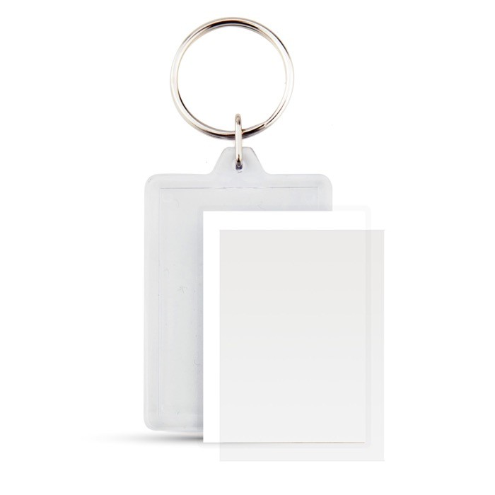 Llavero de plástico con forma rectangular y papel interior a 2 caras Llavero de plástico con forma rectangular y papel interior a 2 caras