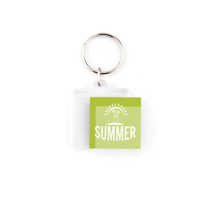 Llavero cuadrado con papel insertado interior y tapa acrílica color transparente