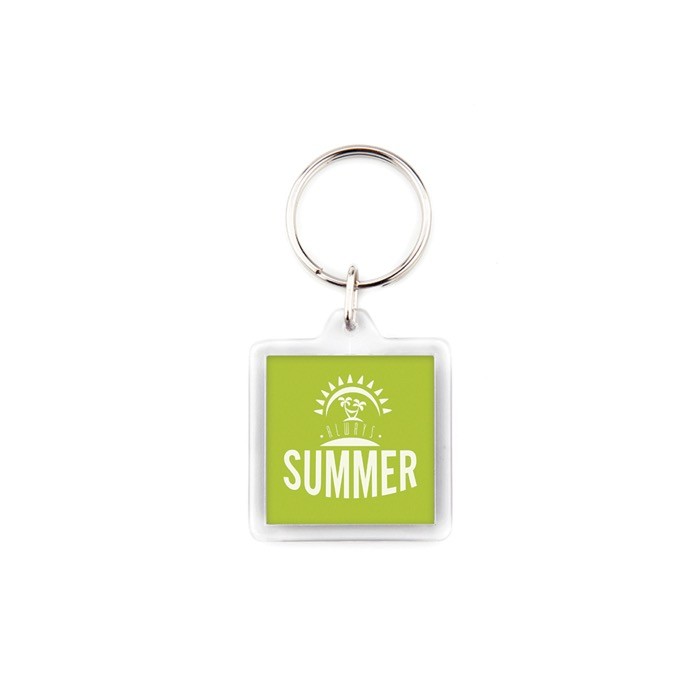 Llavero cuadrado con papel insertado interior y tapa acrílica color transparente