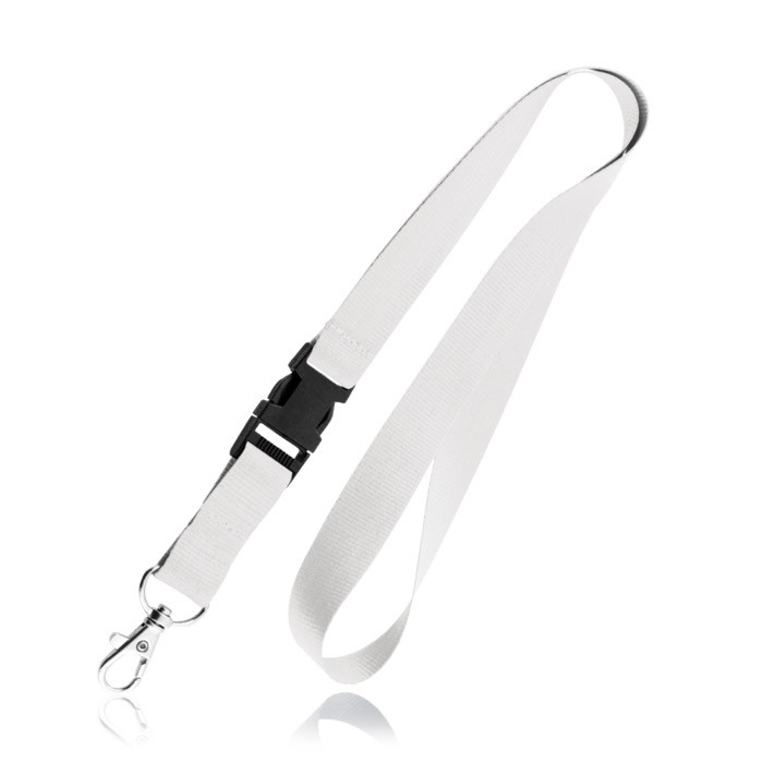 Lanyard de poliéster de 2cm con tip top y mosquetón metálico color blanco Lanyard de poliéster de 2cm con tip top y mosquetón metálico color blanco