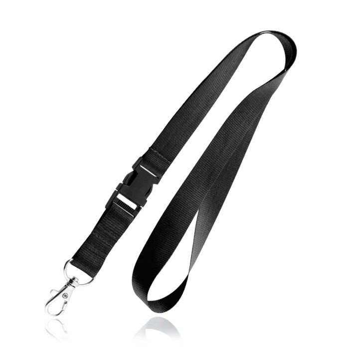 Lanyard de poliéster de 2cm con tip top y mosquetón metálico color negro vista 11 Lanyard de poliéster de 2cm con tip top y mosquetón metálico color negro vista 11