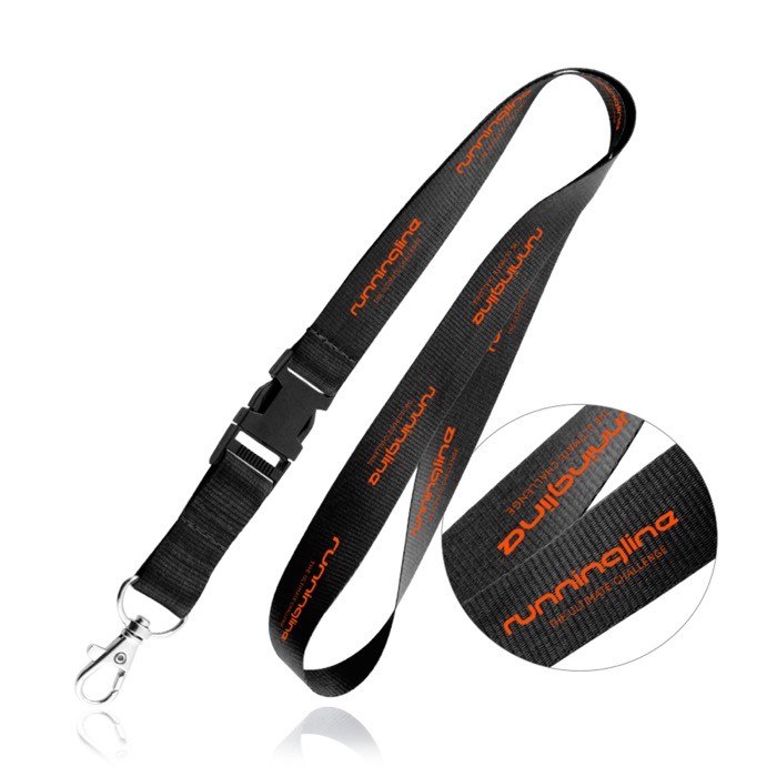 Lanyard de poliéster de 2cm con tip top y mosquetón metálico color negro Lanyard de poliéster de 2cm con tip top y mosquetón metálico color negro