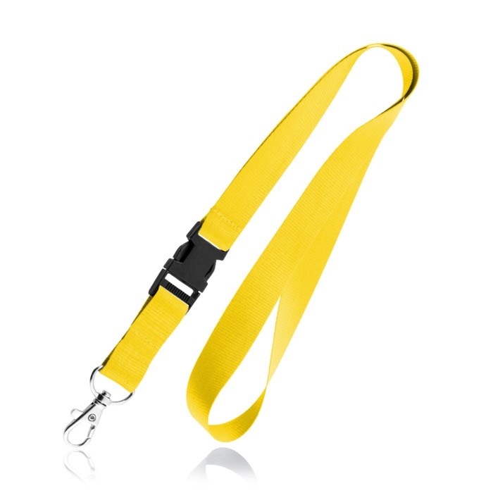 Lanyard de poliéster de 2cm con tip top y mosquetón metálico color amarillo Lanyard de poliéster de 2cm con tip top y mosquetón metálico color amarillo