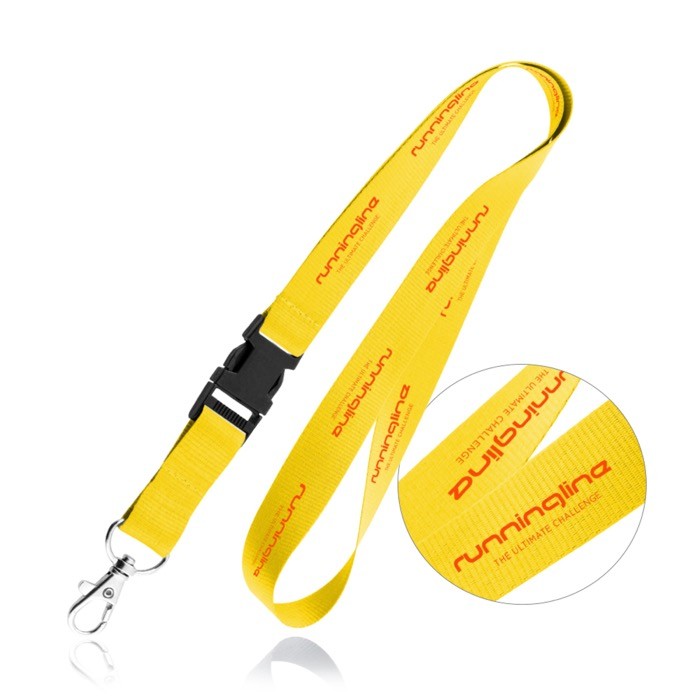 Lanyard de poliéster de 2cm con tip top y mosquetón metálico color amarillo Lanyard de poliéster de 2cm con tip top y mosquetón metálico color amarillo
