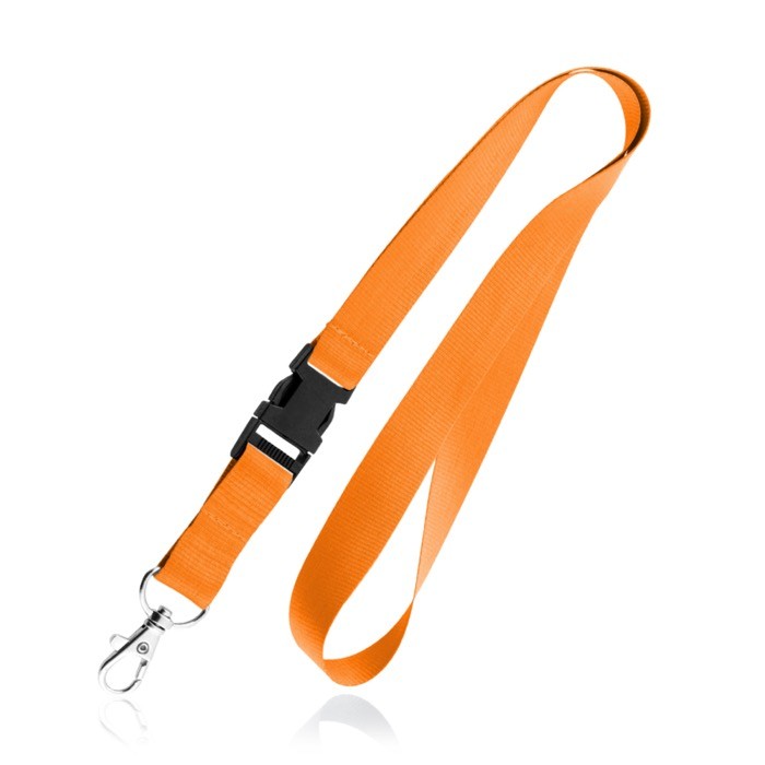 Lanyard de poliéster de 2cm con tip top y mosquetón metálico color naranja Lanyard de poliéster de 2cm con tip top y mosquetón metálico color naranja