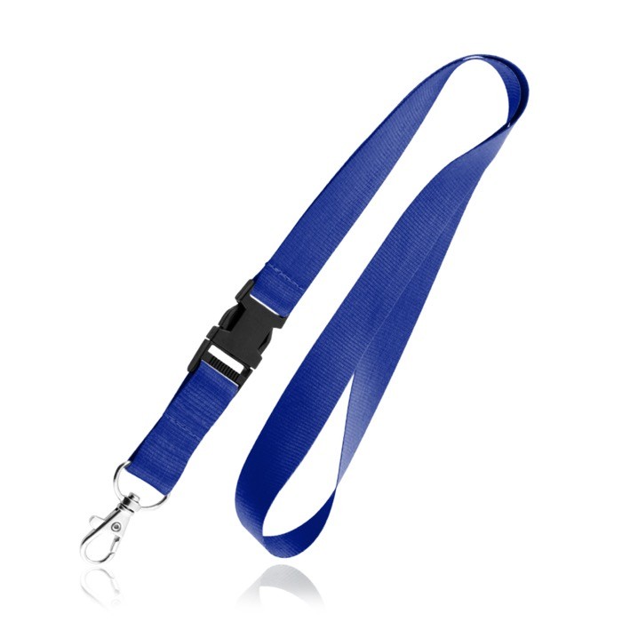 Lanyard de poliéster de 2cm con tip top y mosquetón metálico color azul marino Lanyard de poliéster de 2cm con tip top y mosquetón metálico color azul marino