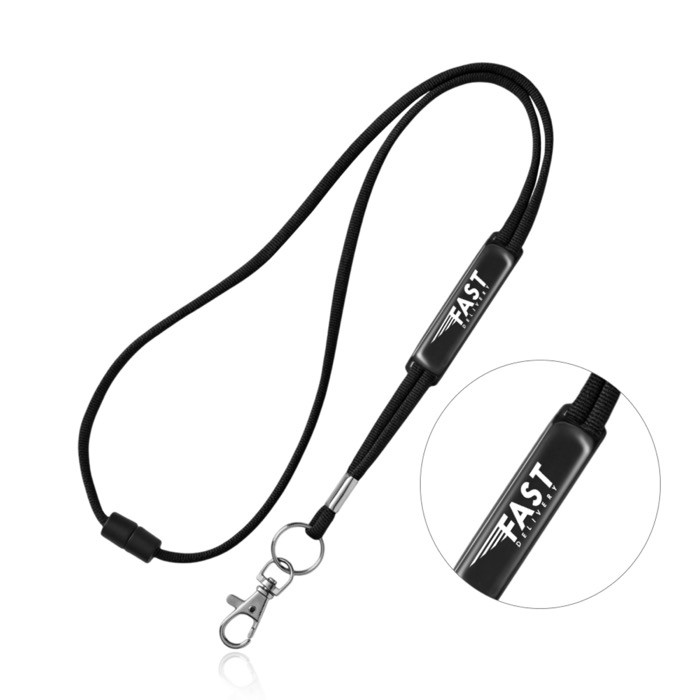 Lanyard tubular de poliéster con mosquetón y cierre de seguridad color negro vista 1