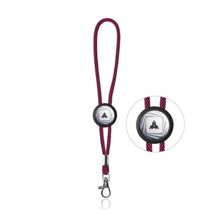 Llavero de poliéster con mosquetón y pieza personalizable color rosa