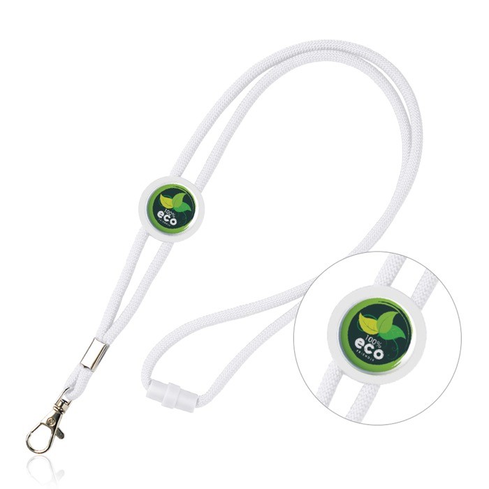 Lanyard tubular regulable de poliéster con mosquetón 3cm color blanco Lanyard tubular regulable de poliéster con mosquetón 3cm color blanco