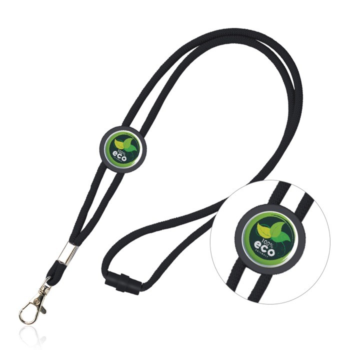 Lanyard tubular regulable de poliéster con mosquetón 3cm color negro Lanyard tubular regulable de poliéster con mosquetón 3cm color negro