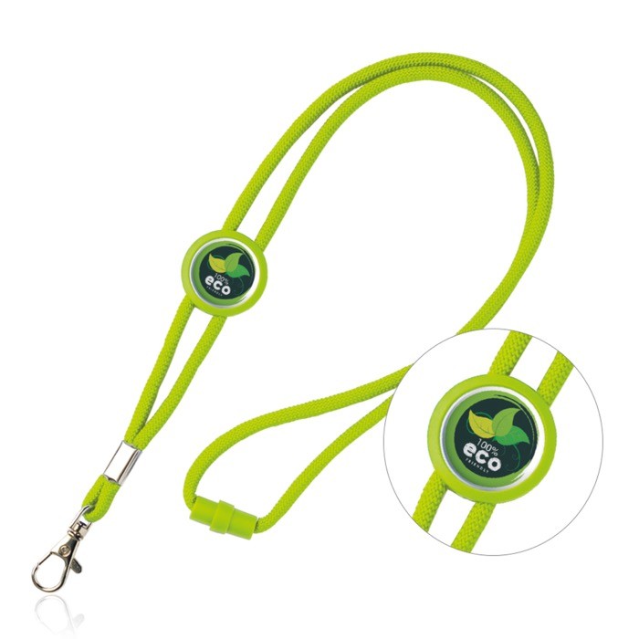 Lanyard tubular regulable de poliéster con mosquetón 3cm color verde claro Lanyard tubular regulable de poliéster con mosquetón 3cm color verde claro