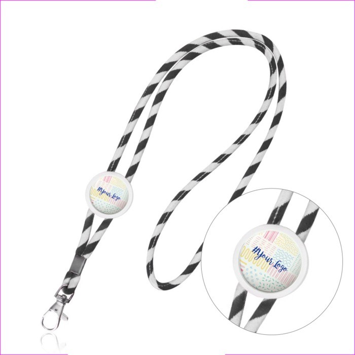 Lanyard tubular de políester con diseño de rayas de colores color negro Lanyard tubular de políester con diseño de rayas de colores color negro