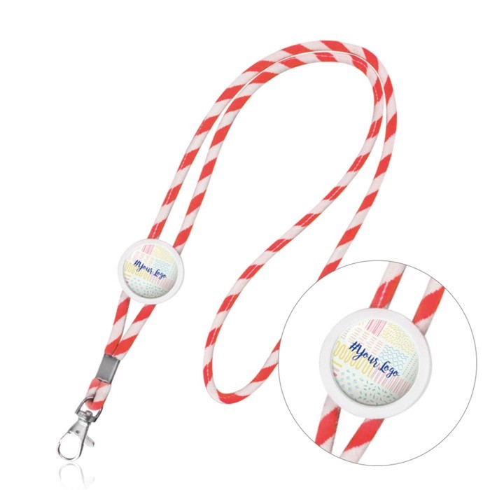 Lanyard tubular de políester con diseño de rayas de colores color rojo Lanyard tubular de políester con diseño de rayas de colores color rojo