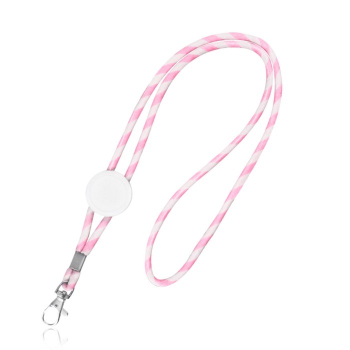 Lanyard tubular de políester con diseño de rayas de colores color rosa claro Lanyard tubular de políester con diseño de rayas de colores color rosa claro