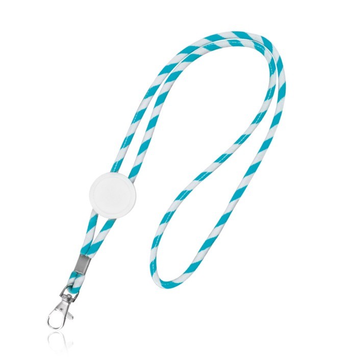Lanyard tubular de políester con diseño de rayas de colores color azul claro Lanyard tubular de políester con diseño de rayas de colores color azul claro