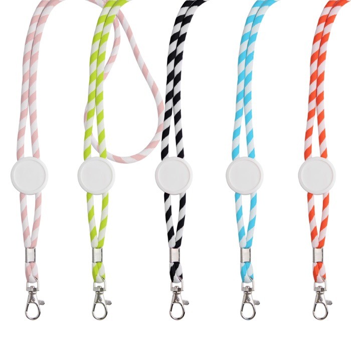 Lanyard tubular de políester con diseño de rayas de colores vista con varios colores Lanyard tubular de políester con diseño de rayas de colores vista con varios colores