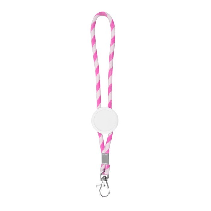 Llavero alargado tipo lanyard que es ajustable y lleva mosquetón color rosa Llavero alargado tipo lanyard que es ajustable y lleva mosquetón color rosa