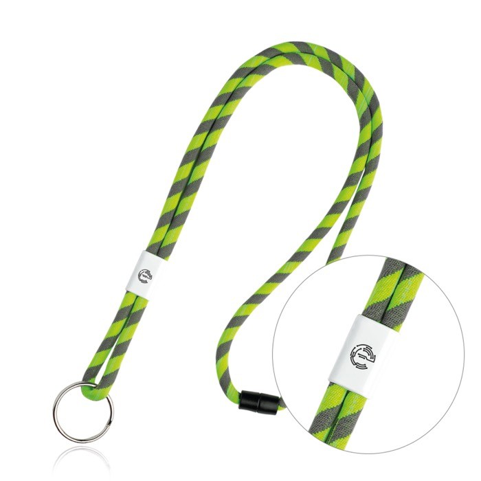 Cordel de amarre tubular rayado de terileno con ajuste y trabilla color verde fluorescente