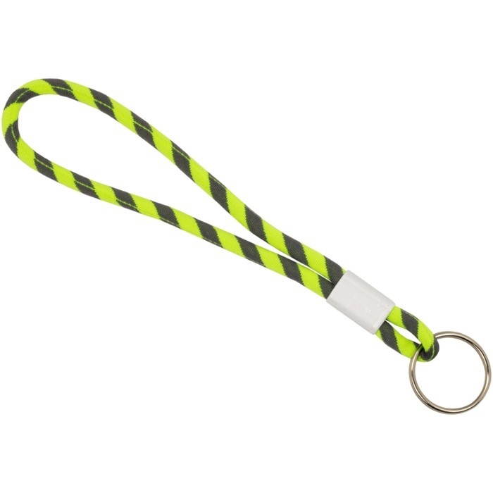 Llavero tipo lanyard de terlenka ajustable con anilla metálica color verde fluorescente Llavero tipo lanyard de terlenka ajustable con anilla metálica color verde fluorescente