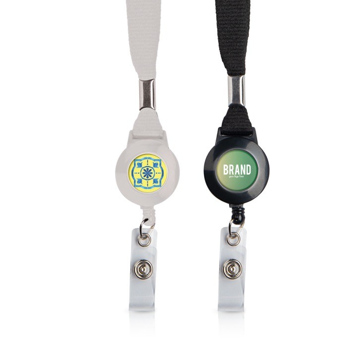 Lanyard de poliéster con porta credencial extensible y bloqueador vista con logo impreso