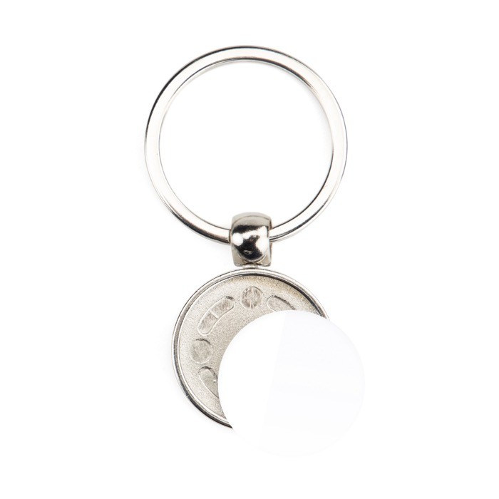 Llavero redondo metálico con personalización a dos caras y tapa color plateado