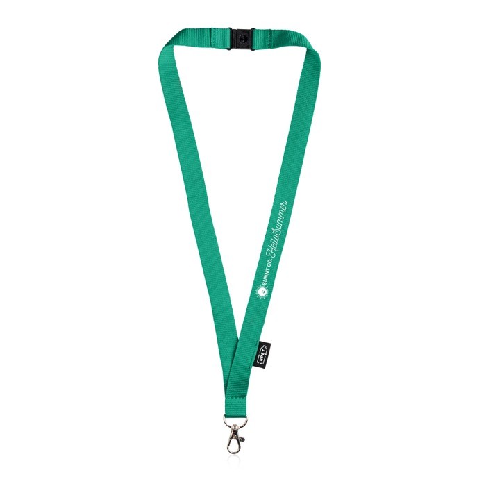 Lanyard de RPET con cierre de seguridad y mosquetón metálico 3cm Lanyard de RPET con cierre de seguridad y mosquetón metálico 3cm