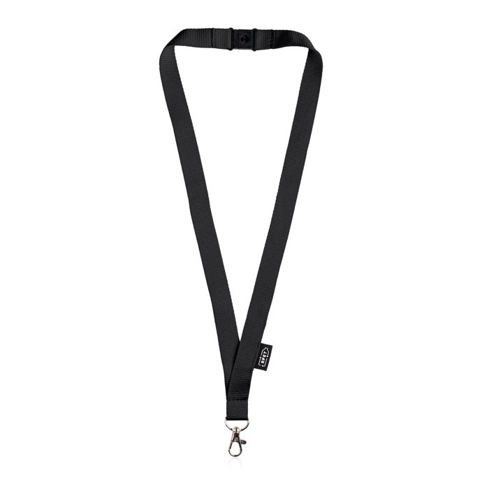 Lanyard de RPET con cierre de seguridad y mosquetón metálico 3cm color negro vista 11 Lanyard de RPET con cierre de seguridad y mosquetón metálico 3cm color negro vista 11