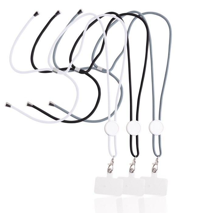Cordón para llevar el móvil de RPET con pieza regulable vista con varios colores