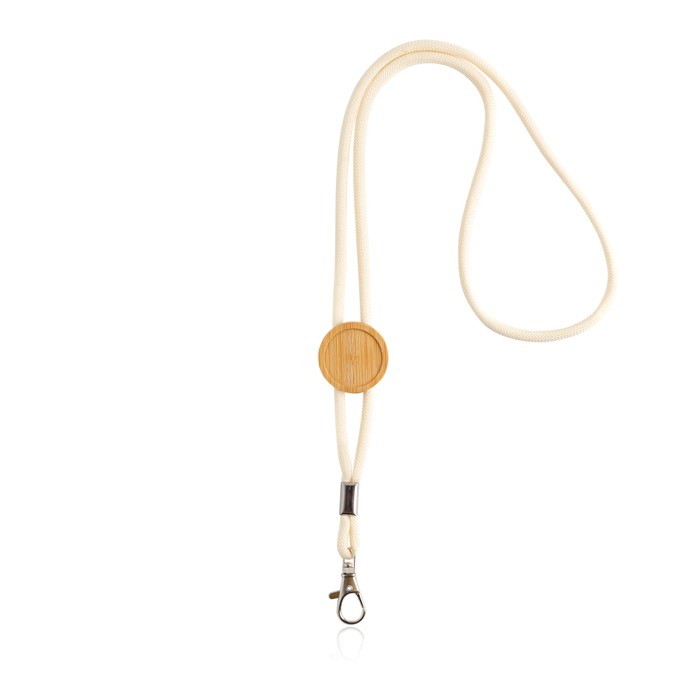 Lanyard ecológico con diseño tubular y ajuste hecho de bambú color beige Lanyard ecológico con diseño tubular y ajuste hecho de bambú color beige